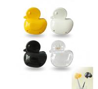 Duck Design Toothbrush Holder Set, 4-Pack Bathroom Organiser in Yellow, White, Black, Clear, Spring-Loaded Protection Caps for Family of Four