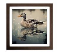 Duck Double Exposure No.1 Framed Print | 18x18 Inch Walnut Framed Wall Art | Ready to Hang | Modern Animal Picture | Living Room Bedroom Lounge Office