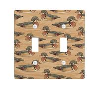 Duck Double Light Switch Cover Plate, Rustic Natural Wood Feather Fall Brown Plastic Standard Size Switch Plate Decorative for Home Living Room Bedroom Bathroom Decor