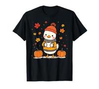 Duck Drinking Coffee Fall Cute Autumn Duck Cozy Thanksgiving T-Shirt