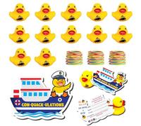 Duck Duck Tags for Cruising, 20 Pcs Rubber Ducks, 20 Pcs Cruising Tag, 20 Pcs Rubber Bands, Ducking Games Card, Cruise Ship Design - ConQuackulations (Cruise Ship)