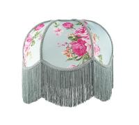 Duck Egg and Pink Rose Victorian Style Fabric Lamp Shade with Embroidered Trims and Long Tassels | 36cm x 20cm | Inner White Faux Silk Lining by Happy Homewares