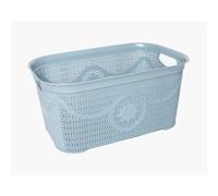 (Duck Egg Blue) 35L Plastic Washing Laundry Basket Rattan Knitted