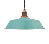 Duck Egg Blue Chancery Painted Dome Pendant Light With Antique Copper Lamp Holder And Brown Twisted Cable - Se Home