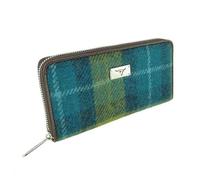 Duck Egg Blue & Cream Tartan Check Harris Tweed Ladies Staffa Zip Round Purse Wallet