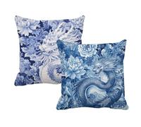 Duck Egg Blue Cushion Covers 30cm x 30cm, Outdoor Cushions Dragon Pillow Cases 2 Pack, Double Sided Linen Decorative Pillows with Lnvisible Zipper for Garden Sofa Bed Patio, Gifts for Women, -#b344s