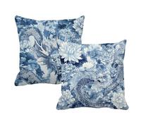 Duck Egg Blue Cushion Covers 35cm x 35cm, Outdoor Cushions Dragon Pillow Cases 2 Pack, Double Sided Linen Decorative Pillows with Lnvisible Zipper for Garden Sofa Bed Patio, Gifts for Women, -#b392s