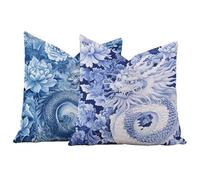Duck Egg Blue Cushion Covers 45cm x 45cm, Outdoor Cushions Dragon Pillow Cases 2 Pack, Double Sided Velvet Decorative Pillows with Lnvisible Zipper for Garden Sofa Bed Patio, Gifts for Women, -#b344s