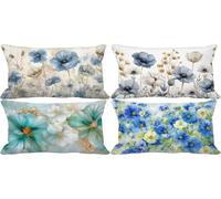 Duck Egg Blue Cushion Covers 50 x 70 Flower Outdoor Cushions Waterproof Linen Set of 4 Rectangle Decorative Pillows with Smooth Invisible Zip for Livingroom Summer Outdoor Patio Garden Decor 2g-20Y