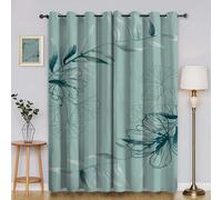 Duck Egg Blue Ginkgo Biloba Blackout Curtains, Leaf Curtains for Bedroom Living Room, Thermal Insulated Eyelet Window Curtain, Decorative Patterned Window Treatments, 66x90 Inch, 2 Panels &D64