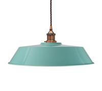 Duck Egg Blue Large Chancery Painted Dome Pendant Light With Antique Copper Lamp Holder And Brown Twisted Cable - Se Home