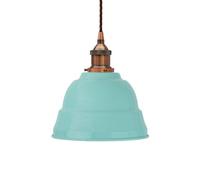 Duck Egg Blue Lincoln Painted Dome Pendant Light With Antique Copper Lamp Holder And Brown Twisted Cable - Se Home