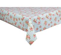 Duck Egg Blue Shabby Pink Rose Wipe Clean PVC Table Cloth 140cm x 300cm (54" x 118") Long Rectangle Traditional English Rose White Polka Dots Oil Vinyl Table Cloth Protector 3 Metres Long