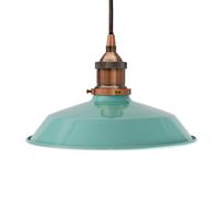 Duck Egg Blue Small Trinity Metal Painted Dome Pendant Light With Antique Copper Lamp Holder And Black Round Cable - Se Home
