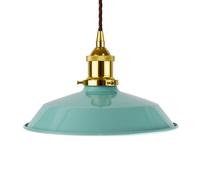 Duck Egg Blue Small Trinity Metal Painted Dome Pendant Light With Gold Lamp Holder And Brown Twisted Cable - Se Home