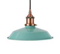 Duck Egg Blue Small Trinity Metal Painted Dome Pendant Light With Matt Antique Copper Lamp Holder And Black Round Cable - Se Home