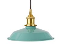Duck Egg Blue Small Trinity Metal Painted Dome Pendant Light With Polished Brass Lamp Holder And Black Round Cable - Se Home