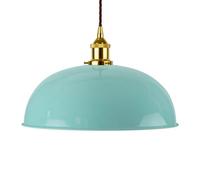Duck Egg Blue Worcester Painted Dome Pendant Light With Gold Lamp Holder And Brown Twisted Cable - Se Home