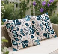 Duck Egg Color Cushion Covers 35 x 35 Set of 2, Bohemia Pattern Square Velvet Outdoor Cushions, Double Sided Printing Sofa Cushions, with Invisible Zipper Decorative Pillows for Sofa Garden w-391
