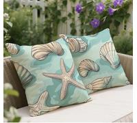 Duck Egg Color Cushion Covers 40 x 40 Set of 2, Shell Pattern Square Velvet Outdoor Cushions, Double Sided Printing Sofa Cushions, with Invisible Zipper Decorative Pillows for Sofa Garden w-199