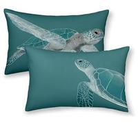Duck Egg Color Cushion Covers 40 x 70cm Set of 2, Sea Turtles Rectangle Cushion Covers Waterproof Linen Sofa Cushions with Invisible Zipper Bedroom Accessories Decorative Pillows, Room Decor -ly2508GY