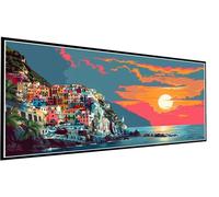 Duck Egg Color Diamond Painting Small Town Diamond Art Kits Adults, 5D DIY Large Full Drill Crystal Gem Art Cross Stitch Kits for Adults for Beginner Home Wall Decor, Gifts for Women 50x100cm P1-145