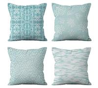 Duck Egg Cushion Covers 45cm x 45cm Set of 4 Double Sided Cushion Cover Square Decorative Throw Pillow Cover Linen Cushions Covers with Invisible Zipper for Sofa Couch Living Room Home Decor B71