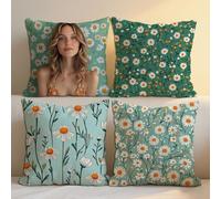 Duck Egg Cushion Covers Daisy Cushions Covers 55x55 cm Set of 4 for Sofa Bed Square Linen Decorative Pillowcase Double Sided Printing Throw Pillow Case Indoor Home Room Decor, Gifts for Women b-1330
