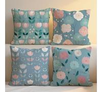 Duck Egg Cushion Covers Floral Cushions Covers 35x35 cm Set of 4 for Sofa Bed Square Linen Decorative Pillowcase Double Sided Printing Throw Pillow Case Indoor Home Room Decor, Gifts for Women b-1342