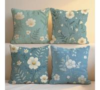 Duck Egg Cushion Covers Floral Cushions Covers 90x90 cm Set of 4 for Sofa Bed Square Linen Decorative Pillowcase Double Sided Printing Throw Pillow Case Indoor Home Room Decor, Gifts for Women b-1350