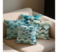 Duck Egg Cushion Covers Wave Cushions Covers 100x100 cm Set of 4 for Sofa Bed Square Velvet Decorative Pillowcase Double Sided Printing Throw Pillow Case Indoor Home Room Decor, Gifts for Women b-1322