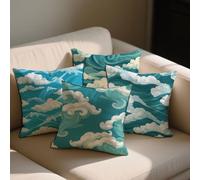 Duck Egg Cushion Covers Waves Cushions Covers 60x60 cm Set of 4 for Sofa Bed Square Velvet Decorative Pillowcase Double Sided Printing Throw Pillow Case Indoor Home Room Decor, Gifts for Women b-1338