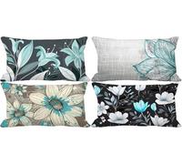 Duck Egg Green Cushion Covers 30 x 50 Flower Outdoor Cushions Waterproof Linen Set of 4 Rectangle Decorative Pillows with Smooth Invisible Zip for Livingroom Summer Outdoor Patio Garden Bench 5w-17G