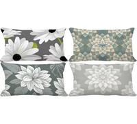 Duck Egg Green Cushion Covers 70 x 90 Flower Outdoor Cushions Waterproof Linen Set of 4 Rectangle Decorative Pillows with Smooth Invisible Zip for Livingroom Summer Outdoor Patio Garden Bench 5y-23C