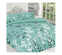 (Duck Egg, King) 4 Pcs Kaylee Leaves Complete Duvet Cover Set With Valance Sheet & Pillowcase