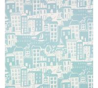 Duck Egg Nautical Seaside Scene Oilcloth Wipe Clean Tablecloth 120cm (47") Round