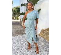 Duck Egg One Shoulder Butterfly Sleeve Wrap Midi Dress AX Paris Grey 12