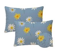 Duck Egg Outdoor Cushions 40x60 cm Waterproof Linen Garden Cushions Pack of 2 Rectangle Daisy Cushion CoversSofa Decorative Pillowcases for Garden Furniture Bench Balcony Farmhouse Decor Gifts S-1336