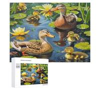 Duck Family 500Pc Jigsaw Puzzles Adults Kids Pastoral Scene Jigsaws Living Room Decor Highlight Brainteaser Perfect Holiday Present Relaxation Tool 500 PCS