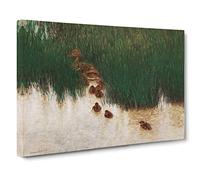 Duck Family By Bruno Liljefors Classic Painting Canvas Wall Art Print Ready to Hang, Framed Picture for Living Room Bedroom Home Office Décor, 30x20 Inch (76x50 cm)