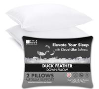 Duck Feather & Down Pillows Down Bed Pillows for Sleeping, Standard/Queen(74cm×48cm), High Filling 900g, Medium Support Back Sleeper Pillows, 100% Soft Cotton Cover, Hypoallergenic (2 Pack)