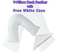 Duck Feather V Shaped Pillow with Free White Poly Cotton Pillowcase for Back Neck Pregnancy & Breastfeeding Support Pillow- Washable- in 74 x 34
