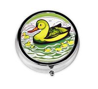 Duck Flock Game Round Mini Pill Box: 3-Compartment Portable Metal Pill Organizer with Snap Closure, Ideal for Daily Travel Use