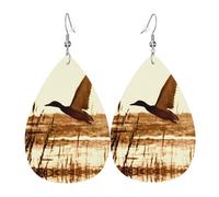 Duck Fly Upon River Patterned teardrop-shaped leather earrings Light luxury texture - suitable for daily wear, party date earrings