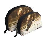 Duck Fly Upon River Portable Shell Cosmetic Bag Set - Travel Makeup Organiser with Zipper & Inner Compartments