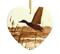 Duck Fly Upon River Printed Christmas pendant ceramic heart-shaped ornament perfect for Christmas and parties