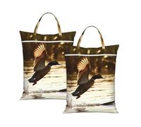 Duck Fly Upon River Travel Laundry Bag Large Waterproof Dirty Clothes Bag with Zipper Reusable Washable Storage Bag with Handle for Gym Beach Travel