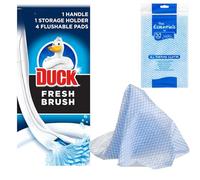 Duck Fresh Brush Toilet Cleaner Starter Kit & Cleaning Cloths - Disposable Toilet Bowl Cleaner Pads | Fresh Scent | Removes Stains & Odours | Brush & Flush | Bathroom Cleaning (1kits + 10Cloths)