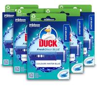 Duck Fresh Discs Blue Toilet Cleaner Starter Kit, Fights Stains That Harbour Germs, Prevents Limescale Build Up, Blue Water Effect, Azure Lagoon, Pack of 5 (Each Kit contains 1 Holder + 1 Refill Tube)