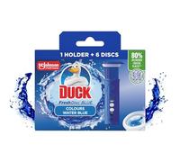 Duck Fresh Discs Blue Toilet Cleaner Starter Kit, Fights Stains That Harbour Germs, Prevents Limescale Build Up, Blue Water Effect, Azure Lagoon, 1 Holder + 1 Refill Tube